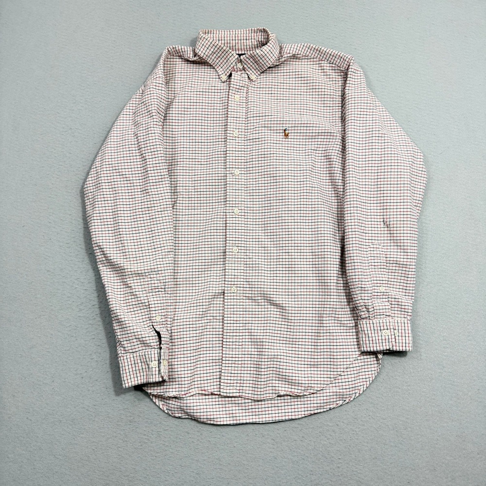 Polo Ralph Lauren Button Up Shirt Men 16.5 34/35 White Plaid Classic Fit Vintage